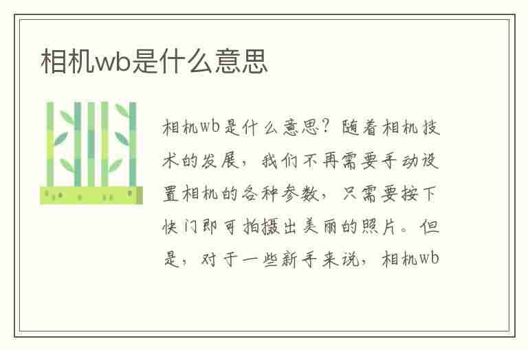 相机wb是什么意思(相机wb是什么意思的缩写)